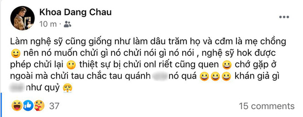 Châu Đăng Khoa bỗng đăng status gọi cộng đồng mạng là mẹ chồng, còn sẵn sàng đánh trả nếu bị chửi ở ngoài? - Ảnh 1.