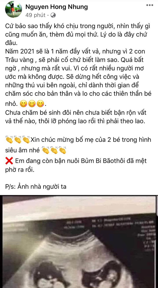 Giữa đêm bà xã Xuân Bắc bất ngờ đăng ảnh siêu âm kèm chú thích “Bảo sao cứ khó chịu trong người” - Ảnh 2.