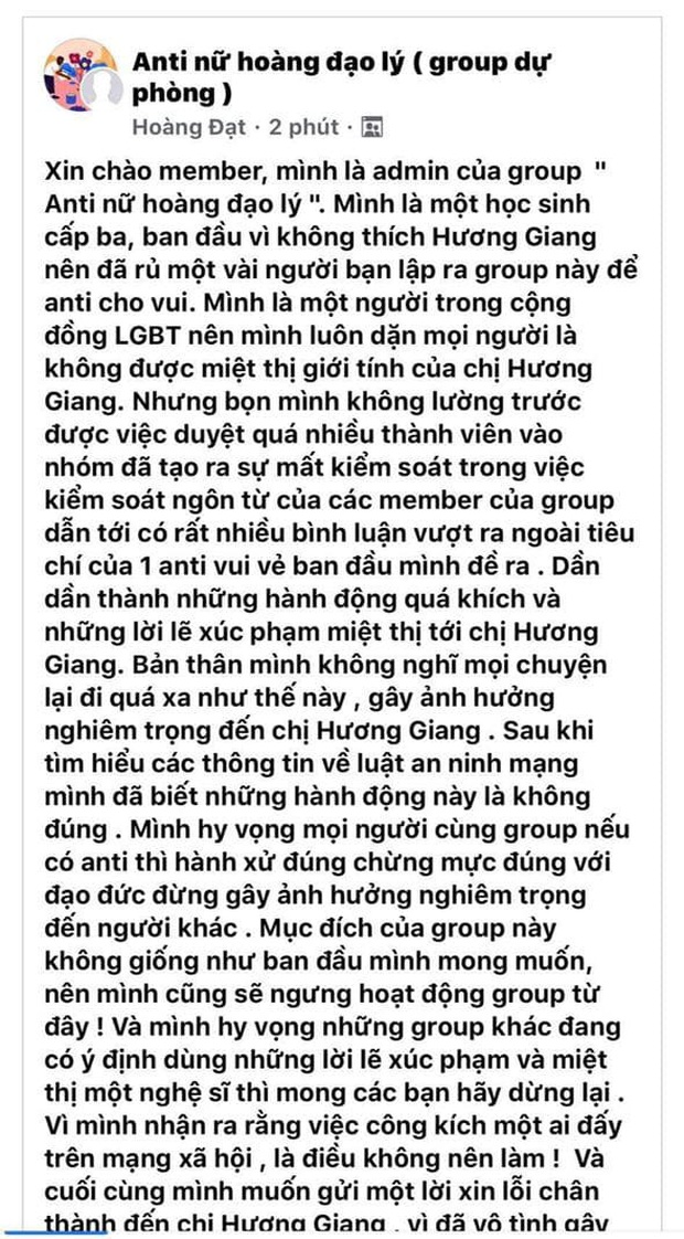 Câu chuyện không có hồi kết: Các group anti Hương Giang liên tiếp được lặp lại, netizen không biết đến khi nào nàng Hậu mới cảm hóa hết - Ảnh 2. Câu chuyện không có hồi kết: Các group anti Hương Giang liên tiếp được lặp lại, netizen không biết đến khi nào nàng Hậu mới cảm hóa hết - Ảnh 2.