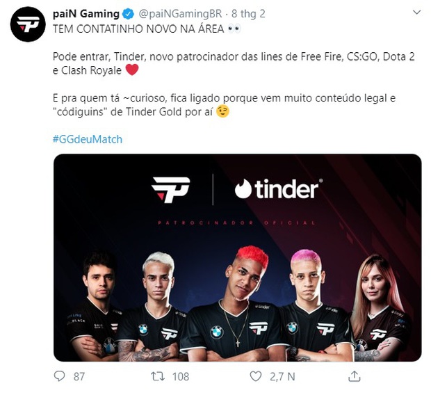 Ứng dụng hẹn hò Tinder chính thức bắt tay với paiN Gaming để dấn thân vào ngành công nghiệp eSports - Ảnh 1.