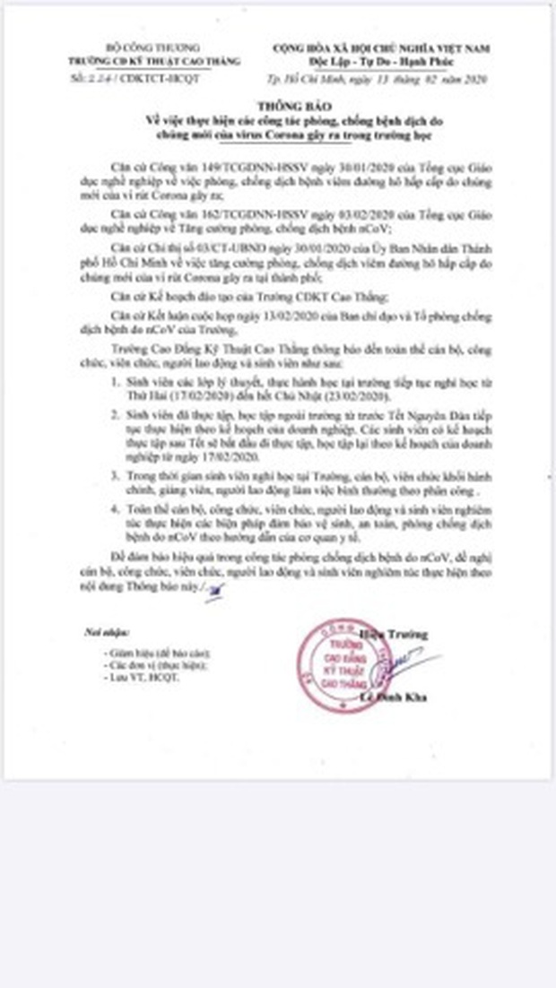 Cập nhật: Danh sách 14 trường ĐH, CĐ cho sinh viên nghỉ tiếp đến cuối tháng 2 hoặc sang tháng 3 để phòng dịch Covid-19 - Ảnh 3. Cập nhật: Danh sách 14 trường ĐH, CĐ cho sinh viên nghỉ tiếp đến cuối tháng 2 hoặc sang tháng 3 để phòng dịch Covid-19 - Ảnh 3.