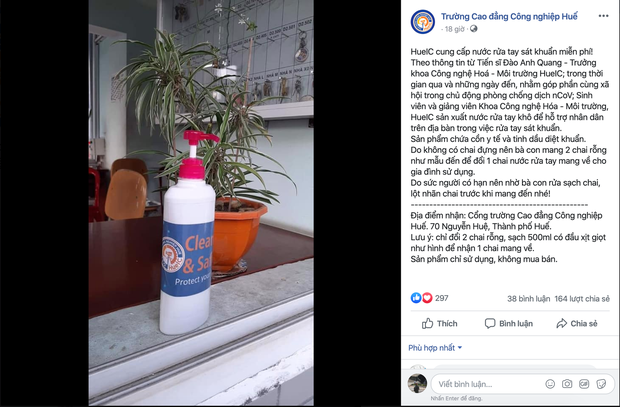 Một trường Đại học ở Việt Nam sản xuất và cung cấp nước rửa tay khô sát khuẩn miễn phí để phòng dịch virus Corona - Ảnh 1.