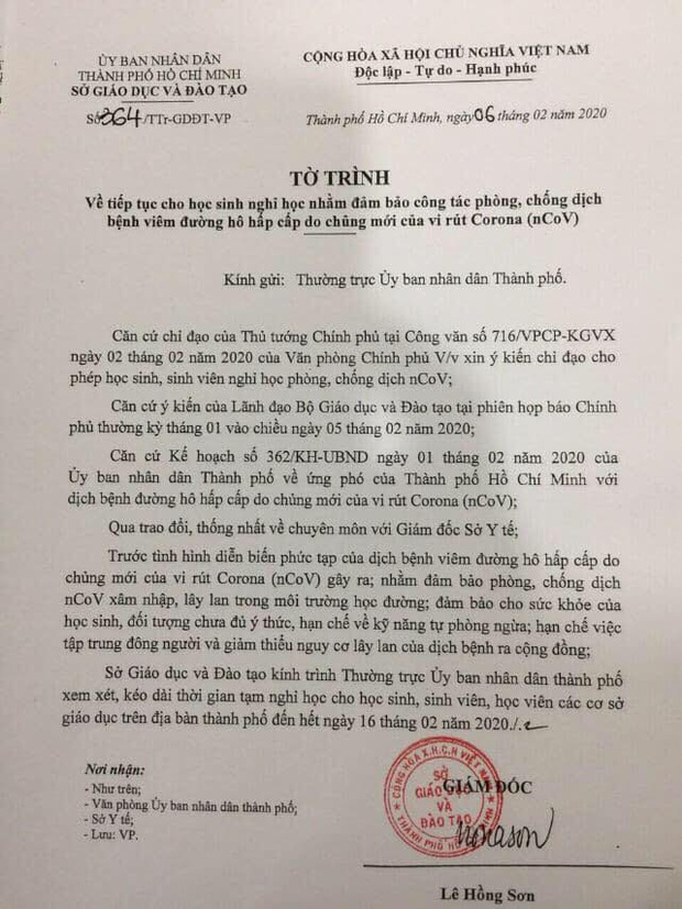 Dịch do virus Corona diễn biến phức tạp, Sở GD&ĐT TP.HCM đề nghị cho học sinh nghỉ hết 16/2 - Ảnh 1. Dịch do virus Corona diễn biến phức tạp, Sở GD&ĐT TP.HCM đề nghị cho học sinh nghỉ hết 16/2 - Ảnh 1.