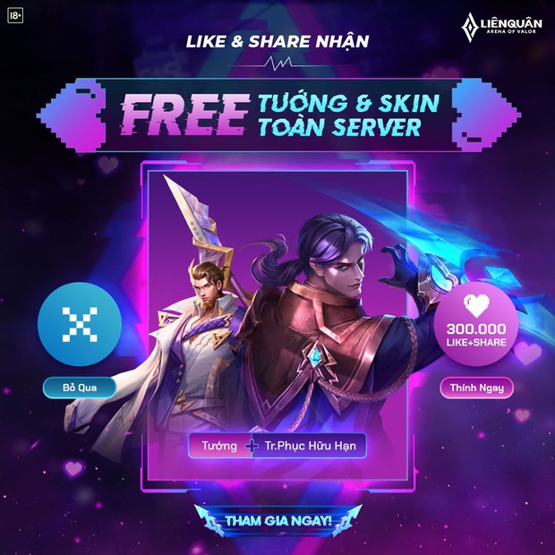 Liên Quân Mobile: Garena tặng miễn phí 5 tướng cùng skin Ryoma Dạ Hội nhân dịp Valentine, game thủ lưu ý để nhận! - Ảnh 1.