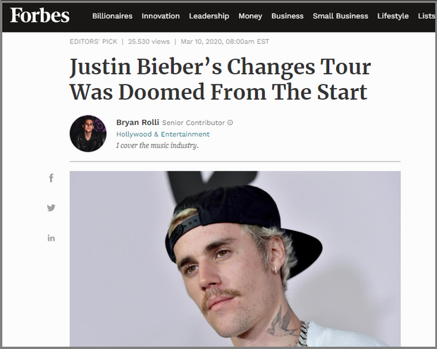 Tội cho Justin Bieber khi Forbes cà khịa thẳng mặt chẳng nể nang: “Ngoại trừ BTS và Taylor Swift, rất ít nghệ sĩ mới có thể lắp đầy sân vận động” - Ảnh 1.