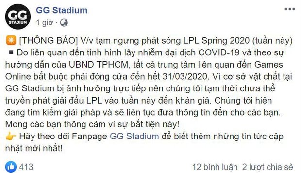 LMHT: GG Stadium thông báo đóng cửa tới 31/3, VCS mùa Xuân 2020 sẽ thi đấu online? - Ảnh 1.