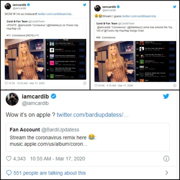 Cardi B livestream nói về nỗi sợ virus Corona, được DJ remix lại ai ngờ viral khắp nơi rồi leo hạng cao trên BXH iTunes khiến chính chủ cũng sốc! - Ảnh 5.