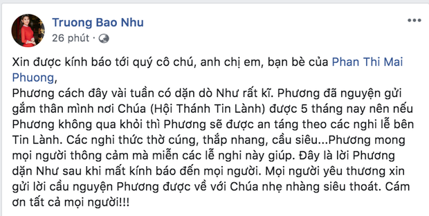 Bạn thân chia sẻ di nguyện của Mai Phương trước khi qua đời: Đã dặn dò chu đáo chuyện hậu sự từ vài tuần trước! - Ảnh 2.