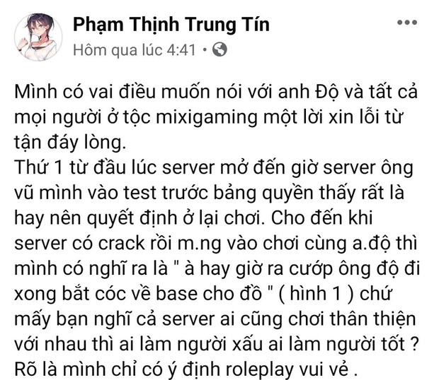 Nhân vật đá stream lên tiếng xin lỗi, xong lại phát ngôn thách thức khiến Độ Mixi phải nóng mặt - Ảnh 2.