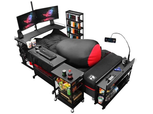 Mẫu giường dành cho những con mọt Internet và game: Vừa nằm vừa cày cả ngày không chán, thứ gì cũng sẵn có phục vụ - Ảnh 3.