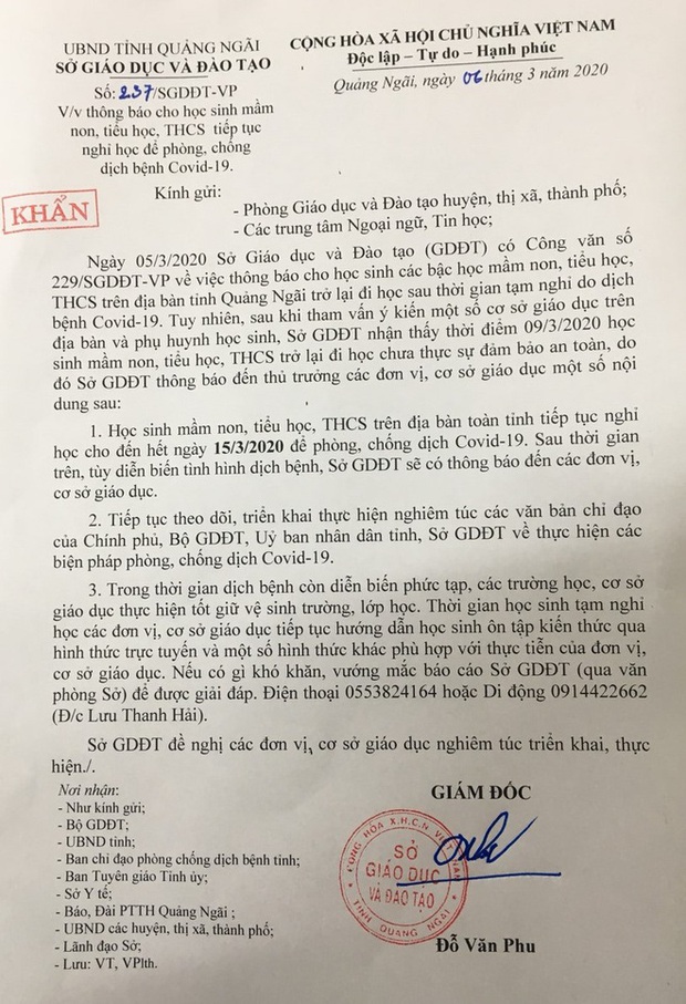 Quảng Ngãi bất ngờ đổi lịch, học sinh Mầm non, Tiểu học và THCS nghỉ đến hết 15/3 - Ảnh 1.