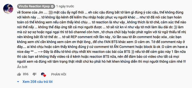 Bị một bộ phận ARMY tấn công vì nhận xét về ngoại hình Jin và RM khi reaction BTS, ViruSs lên tiếng: Không thích là tớ chê, cảm xúc thế nào nói thế đấy - Ảnh 4.