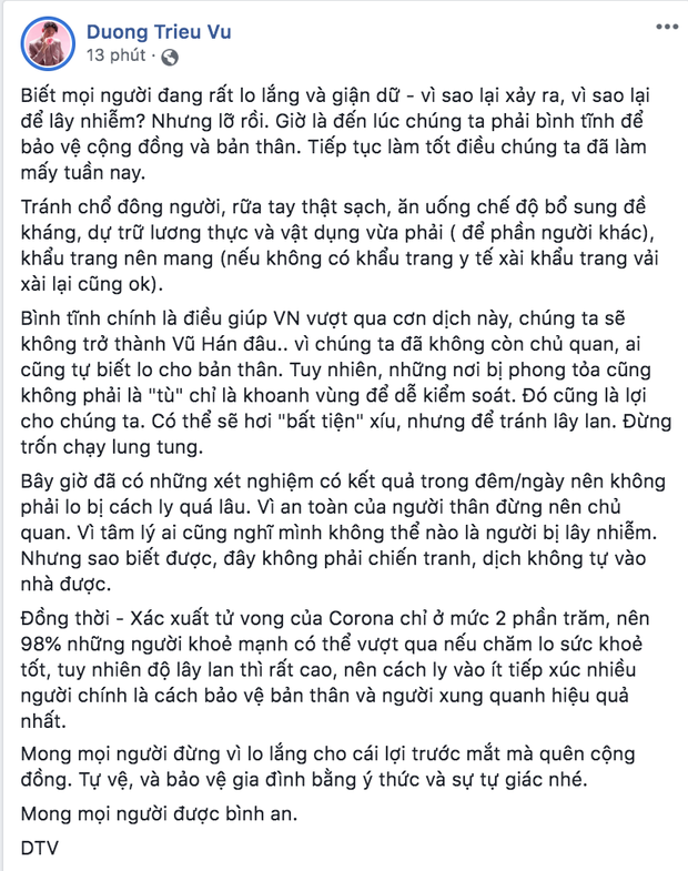 Dàn sao Việt trấn an công chúng khi Việt Nam xuất hiện ca nhiễm Covid-19 thứ 17: Trấn Thành và Thu Trang đáng chú ý nhất! - Ảnh 6. Dàn sao Việt trấn an công chúng khi Việt Nam xuất hiện ca nhiễm Covid-19 thứ 17: Trấn Thành và Thu Trang đáng chú ý nhất! - Ảnh 6.