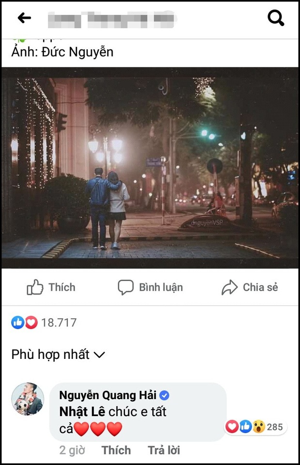 Quang Hải công khai gửi lời chúc 8/3 đến Nhật Lê trên mạng lại còn tặng thêm 1 trái tim - Ảnh 1.