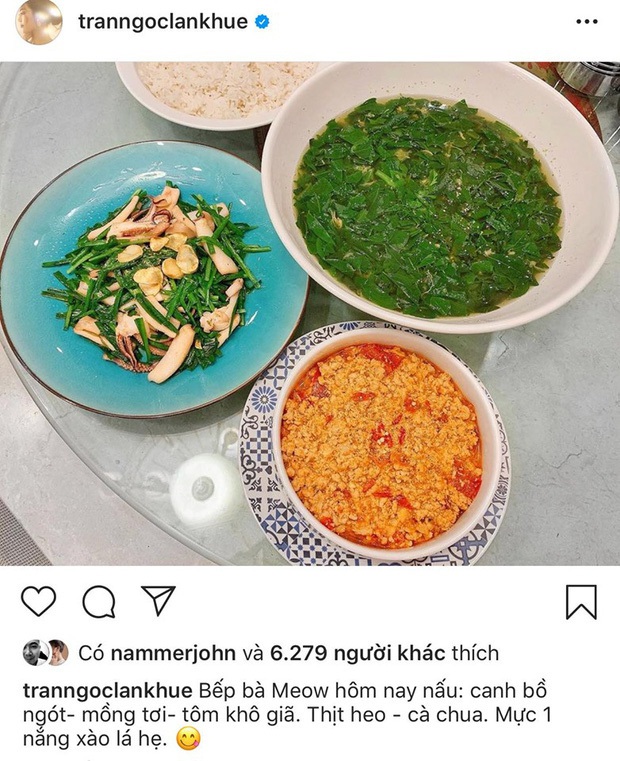 Không nhà hàng đắt đỏ, sao Vbiz tiết kiệm với mâm cơm nhà mùa dịch: Tóc Tiên nịnh chồng món ngon, Băng Di nấu bữa chỉ 50K - Ảnh 9. Không nhà hàng đắt đỏ, sao Vbiz tiết kiệm với mâm cơm nhà mùa dịch: Tóc Tiên nịnh chồng món ngon, Băng Di nấu bữa chỉ 50K - Ảnh 9.