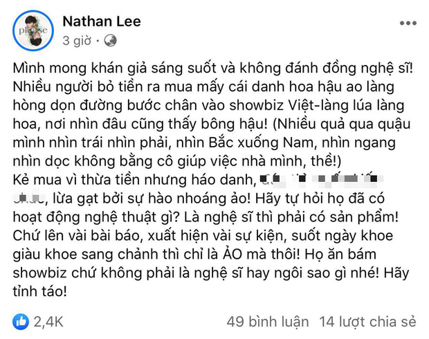 Sau ồn ào của loạt mỹ nhân Vbiz gần đây, Nathan Lee có phát ngôn gây sốc: Nhiều Hoa hậu chẳng bằng giúp việc nhà tôi - Ảnh 2.