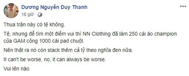 GAM thua đau đớn, HLV Tinikun chia sẻ việc bị lỗ cả tỷ đồng vì lỡ in áo GAM Champion và pad chuột nhưng không thể bán - Ảnh 1.