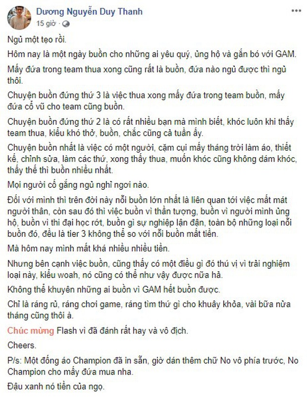 GAM thua đau đớn, HLV Tinikun chia sẻ việc bị lỗ cả tỷ đồng vì lỡ in áo GAM Champion và pad chuột nhưng không thể bán - Ảnh 2.