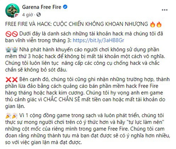 Free Fire: Garena khóa hơn 10.000 tài khoản hack chỉ trong 2 tháng, tuyên bố việc hack Kim Cương hoàn toàn là lừa đảo! - Ảnh 2.