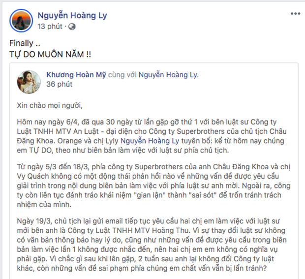 Orange - LyLy lên tiếng tuyên bố kết thúc loạt lùm xùm với công ty Châu Đăng Khoa: Tự do muôn năm! - Ảnh 2. Orange - LyLy lên tiếng tuyên bố kết thúc loạt lùm xùm với công ty Châu Đăng Khoa: Tự do muôn năm! - Ảnh 2.