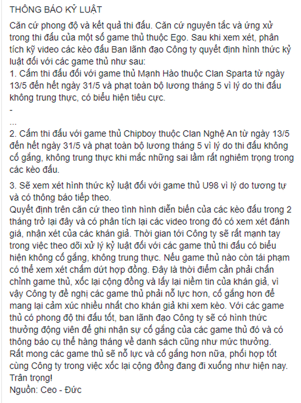 Cực Sốc: Xác nhận game thủ AoE thi đấu thiếu trung thực và tiêu cực, Team Chim Sẻ Đi Nắng áp dụng hình thức kỷ luật cực nặng - Ảnh 1.