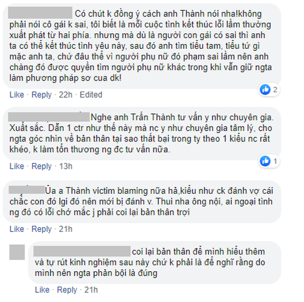 Tranh cãi trước chia sẻ của Trấn Thành ở Người ấy là ai: Đàn ông ngoại tình có khi là do bị phụ nữ tác động đến mức ức chế? - Ảnh 6. Tranh cãi trước chia sẻ của Trấn Thành ở Người ấy là ai: Đàn ông ngoại tình có khi là do bị phụ nữ tác động đến mức ức chế? - Ảnh 6.