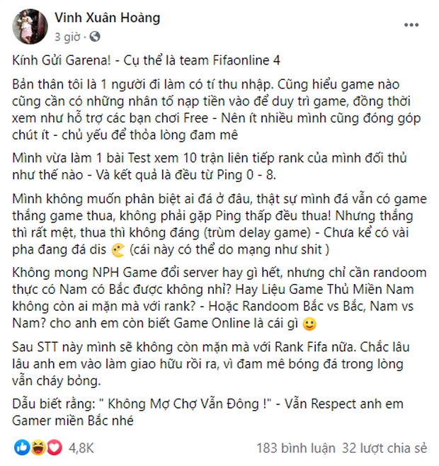 Vinh Râu FAPTV viết tâm thư, tha thiết mong Garena thay đổi cơ chế tìm trận trong xếp hạng FO4 - Ảnh 1.