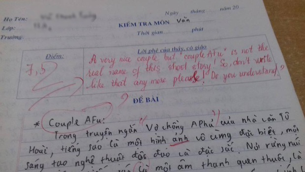 Kiểm tra Ngữ Văn nhưng ghi cả tiếng Anh vào bài làm, cô giáo phản đòn cực gắt khiến cộng đồng mạng cười nắc nẻ - Ảnh 1.