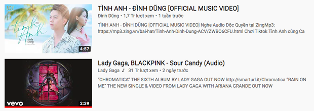 Trending YouTube lag cực mạnh: Bích Phương tàu lượn về #1 rồi rơi xuống #3, Lady Gaga cùng BLACKPINK đang #5 tụt hẳn xuống #24 trong 1 ngày? - Ảnh 7. Trending YouTube lag cực mạnh: Bích Phương tàu lượn về #1 rồi rơi xuống #3, Lady Gaga cùng BLACKPINK đang #5 tụt hẳn xuống #24 trong 1 ngày? - Ảnh 7.