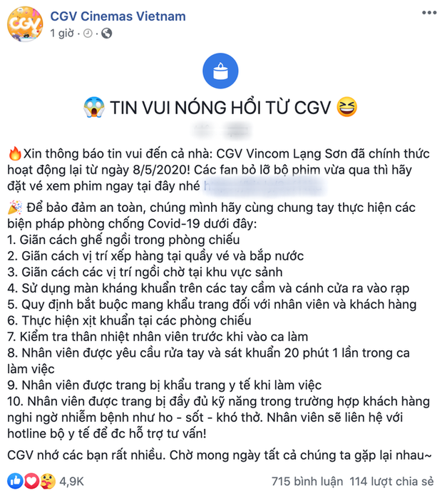 CHÍNH THỨC TOÀN QUỐC: Từ 9/5, CGV mở cửa đồng loạt tất cả cụm rạp chiếu phim tại Việt Nam - Ảnh 2.