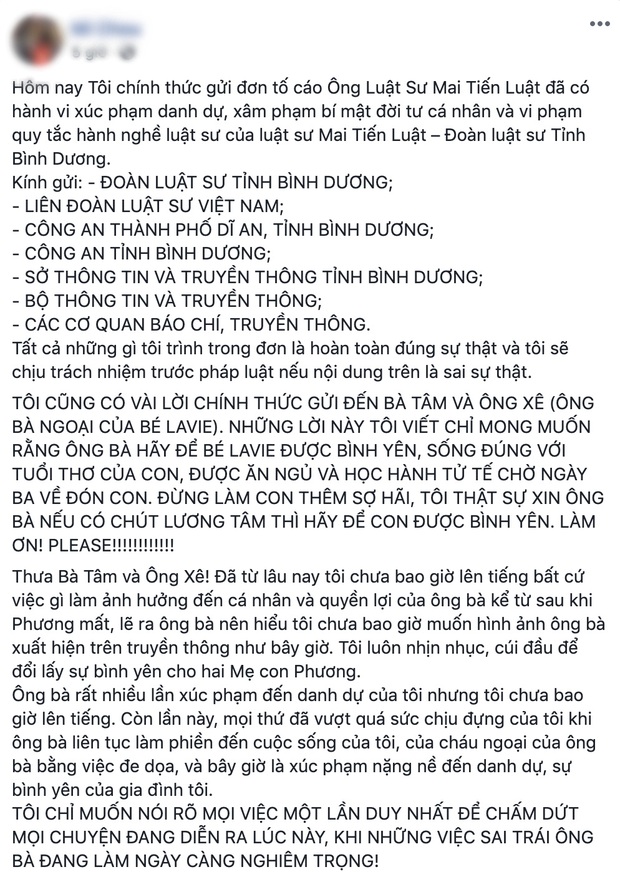 NÓNG: Bảo mẫu của con gái Mai Phương quyết kiện ngược bố mẹ cố diễn viên và luật sư, công khai đăng đàn đấu tố - Ảnh 5.