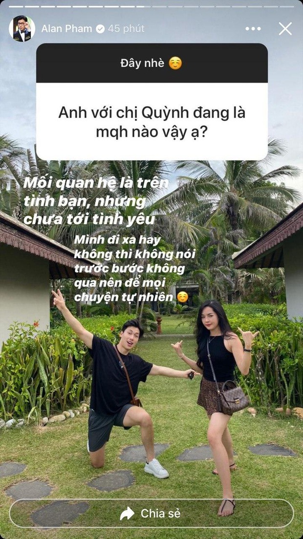 Alan Phạm xác nhận tình trạng quan hệ với Vũ Thanh Quỳnh: Trên tình bạn nhưng chưa tới tình yêu - Ảnh 2. Alan Phạm xác nhận tình trạng quan hệ với Vũ Thanh Quỳnh: Trên tình bạn nhưng chưa tới tình yêu - Ảnh 2.