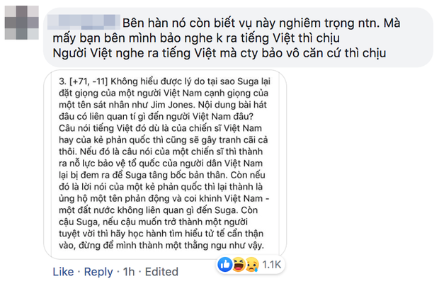 Netizen Việt phản ứng gay gắt sau lời phủ nhận của Big Hit về câu nói tiếng Việt không rõ nguồn gốc trong ca khúc của SUGA (BTS) - Ảnh 6.