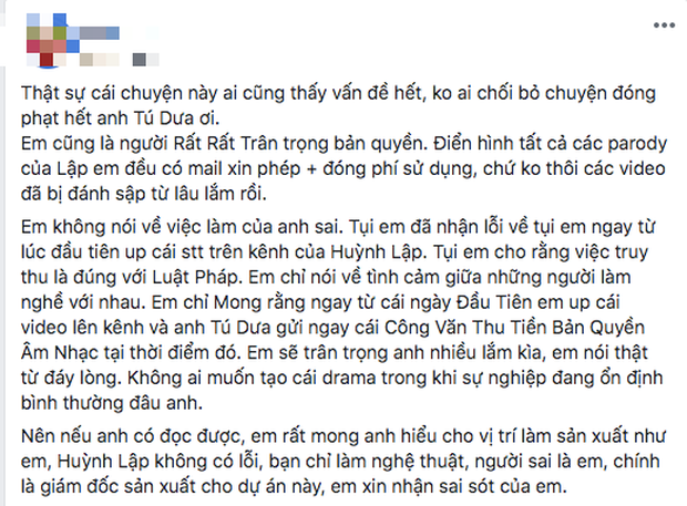 Đại diện Huỳnh Lập lên tiếng đáp trả nhạc sĩ Tú Dưa sau sự cố MV parody bị gỡ: Đã gửi mail xin phép và đóng phí sử dụng đầy đủ  - Ảnh 3.