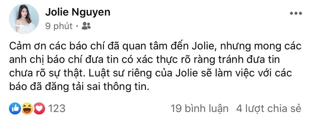 Dòng chia sẻ của Jolie Nguyễn nhận được nhiều sự quan tâm.