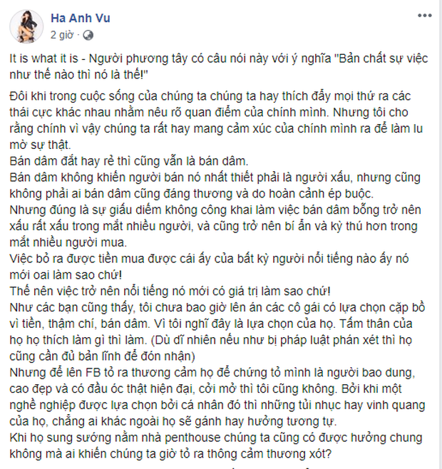 Siêu mẫu Hà Anh bất ngờ chia sẻ quan điểm: Bán dâm đắt hay rẻ thì cũng vẫn là bán dâm! - Ảnh 2.