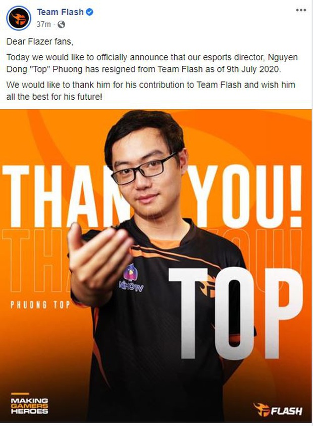 Nóng: Giám đốc Team Flash Phương Top bất ngờ từ chức - Ảnh 1.