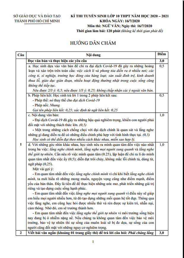 Đáp án chính thức 3 môn thi vào lớp 10 do sở GD&ĐT TP.HCM công bố - Ảnh 1.