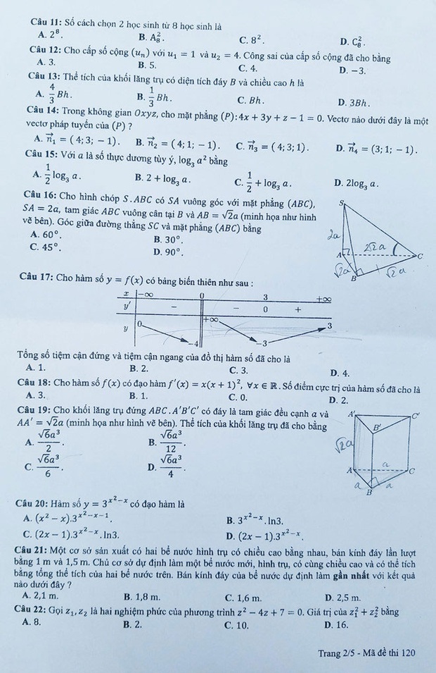 Đáp án và đề thi THPT Quốc gia môn Toán 3 năm gần nhất - Ảnh 15.