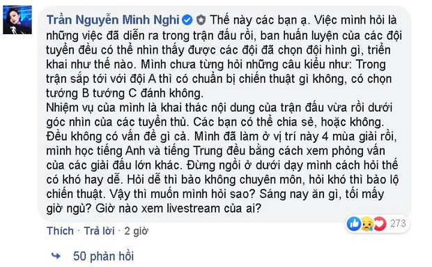 Optimus chê trách Minh Nghi phỏng vấn đụng chạm đến chiến thuật các đội, nữ MC phản phảo cực gắt - Ảnh 2. Optimus chê trách Minh Nghi phỏng vấn đụng chạm đến chiến thuật các đội, nữ MC phản phảo cực gắt - Ảnh 2.