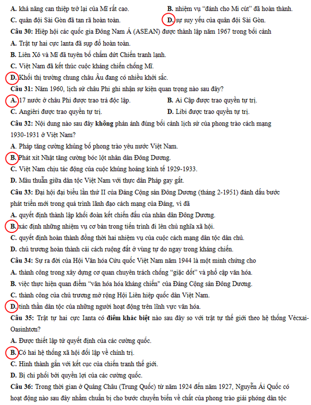 Đáp án đề thi môn Lịch sử tốt nghiệp THPT Quốc gia 2020 (24 mã đề) - Ảnh 22.