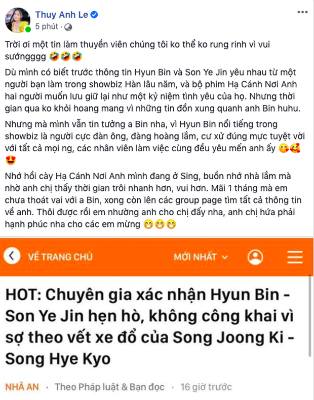 Bà xã Đăng Khôi hé lộ đã biết trước tin Hyun Bin - Son Ye Jin hẹn hò, bật mí sự thật bất ngờ về cặp đôi từ bạn trong Kbiz - Ảnh 2.