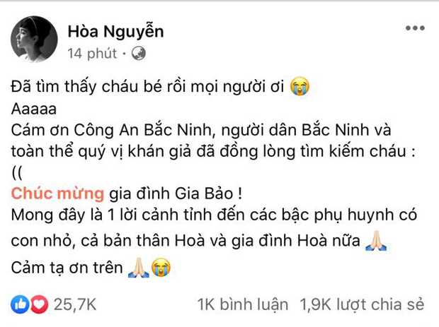 Hoà Minzy chia sẻ về vụ bé trai mất tích, dân tình đặt nghi vấn chi tiết cô ngầm khẳng định sinh con cho bạn trai thiếu gia - Ảnh 2.