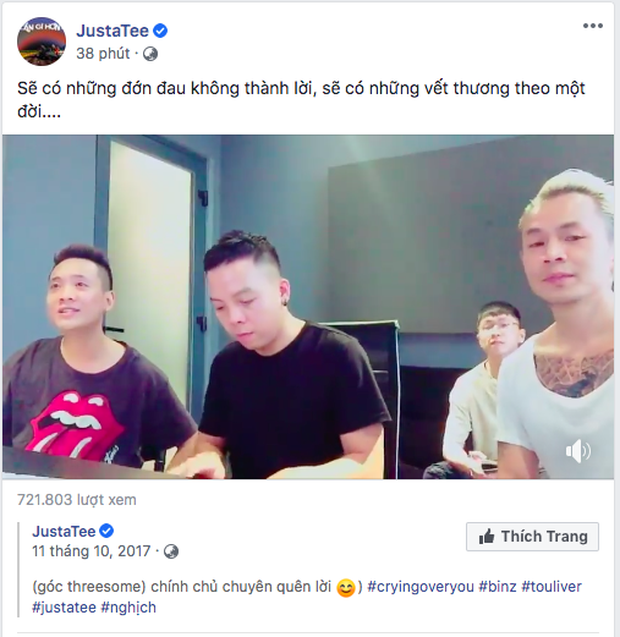 JustaTee khơi lại clip bộ 3 quyền lực Rap Việt thời trẻ măng, fan tá hỏa vì bây giờ mới biết Binz thể hiện phần rap trong Crying Over You - Ảnh 1.
