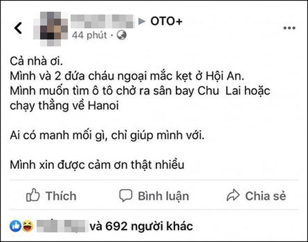Người phụ nữ gây bức xúc khi lên mạng tìm ô tô đưa rời khỏi Hội An bất chấp đang phải cách ly, phong tỏa phòng chống dịch - Ảnh 1. Người phụ nữ gây bức xúc khi lên mạng tìm ô tô đưa rời khỏi Hội An bất chấp đang phải cách ly, phong tỏa phòng chống dịch - Ảnh 1.