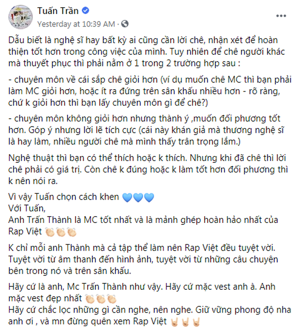 Trấn Thành có động thái mới nhất trước những tranh cãi xoay quanh việc làm MC Rap Việt - Ảnh 3. Trấn Thành có động thái mới nhất trước những tranh cãi xoay quanh việc làm MC Rap Việt - Ảnh 3.
