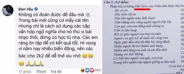 Đoán đúng đề Ngữ Văn 2 năm liền, Đen Vâu phải lên tiếng đính chính và cẩn thận căn dặn fan - Ảnh 2.