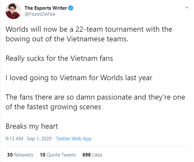 Phóng viên ESPN: Việc VCS vắng mặt ở CKTG 2020 thật tồi tệ, fan Việt Nam luôn cháy hết mình - Ảnh 2.