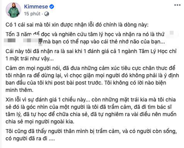 Kimmese gây tranh cãi dữ dội khi nêu quan điểm về trầm cảm: Việc bạn cần làm là nhận ra mình đã tự ép mình quá đáng, đừng dùng thuốc tây - Ảnh 6.