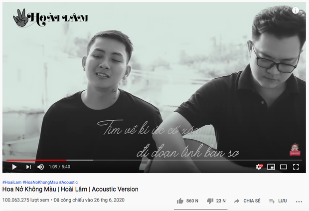 Sau gần 3 tháng, Hoa Nở Không Màu của Hoài Lâm xuất sắc cán mốc 100 triệu view, MV mới cũng đạt #10 trending YouTube - Ảnh 2. Sau gần 3 tháng, Hoa Nở Không Màu của Hoài Lâm xuất sắc cán mốc 100 triệu view, MV mới cũng đạt #10 trending YouTube - Ảnh 2.
